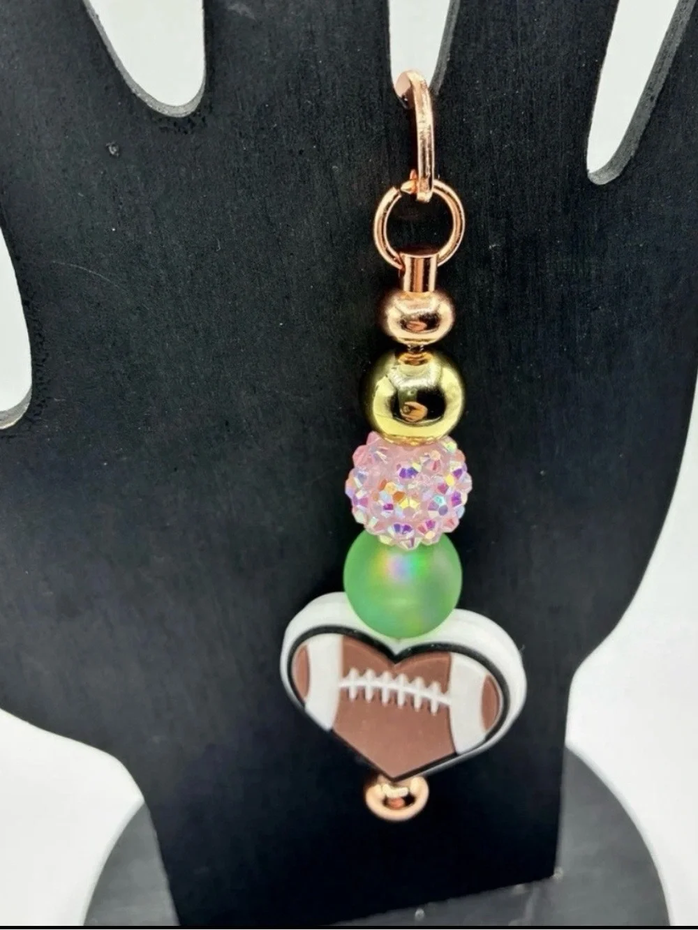 Heart Football Beaded Bookmark in Brown and Pink